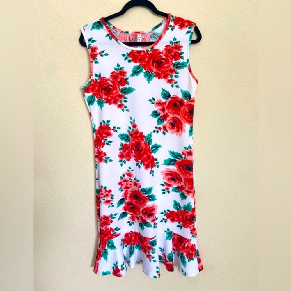 White Mark White Floral Sleeveless Ruffle Tank Midi Dress Women’s XL NWT